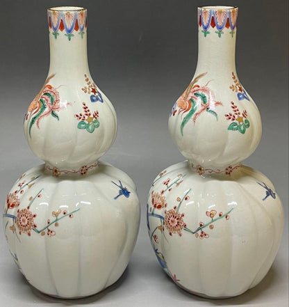 Kakiemon Double Gourd Vase Pair — Phoenix Iro-e Porcelain Set of 2