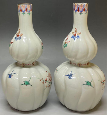 Kakiemon Double Gourd Vase Pair — Phoenix Iro-e Porcelain Set of 2