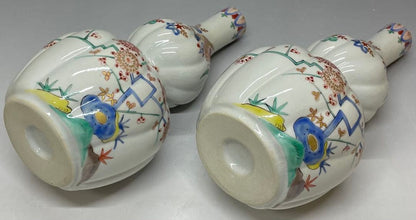 Kakiemon Double Gourd Vase Pair — Phoenix Iro-e Porcelain Set of 2