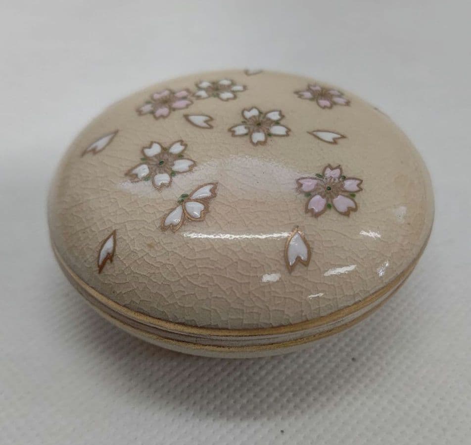 Satsuma Ware Cherry Blossom Kogo Incense Container - Shimazu Kiln