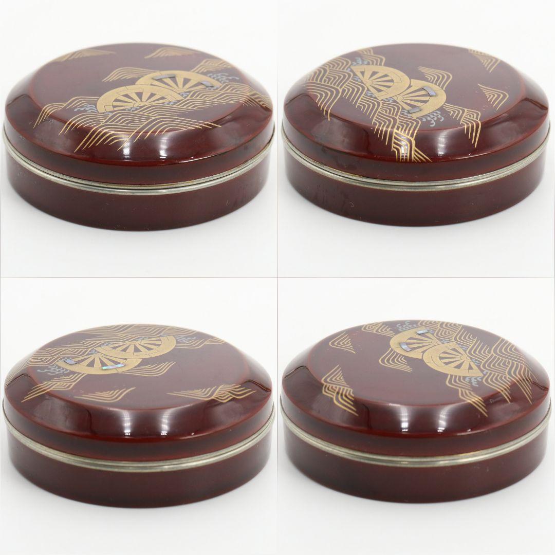 Tame-nuri Lacquer Kogo Incense Box by Sasaki Reiho — Genjiguruma Maki-e with Aogai & Tin Rim