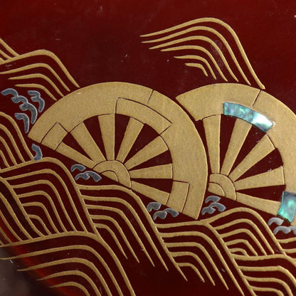 Tame-nuri Lacquer Kogo Incense Box by Sasaki Reiho — Genjiguruma Maki-e with Aogai & Tin Rim