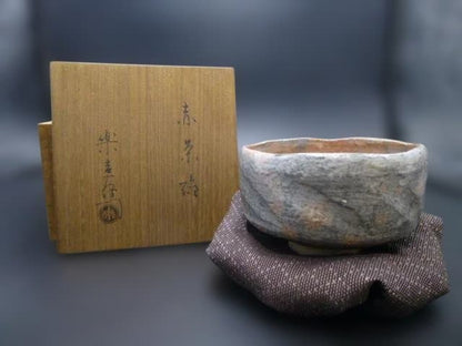 Antique Ryonyu Aka-Raku Tea Bowl 'Sakura-shimo' Cherry Frost, Omotesenke Jimyosai Authenticated Tomobako, Edo Kyoto Chawan, 9th Raku Master