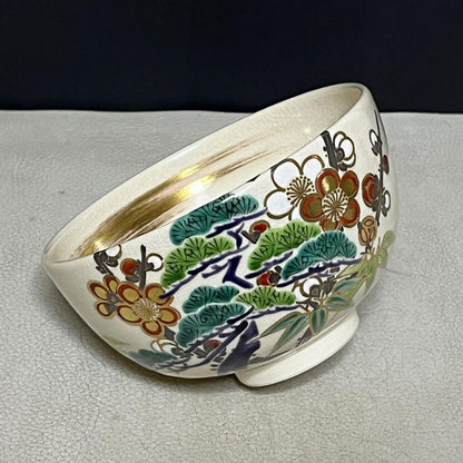 Matcha Bowl Makuzu Kosai Pine Bamboo Plum Overglaze Chawan