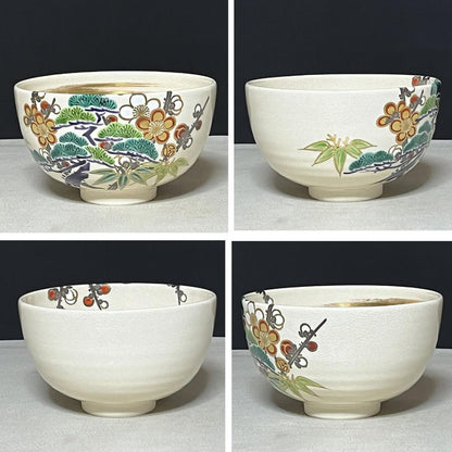 Matcha Bowl Makuzu Kosai Pine Bamboo Plum Overglaze Chawan