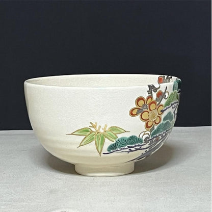 Matcha Bowl Makuzu Kosai Pine Bamboo Plum Overglaze Chawan