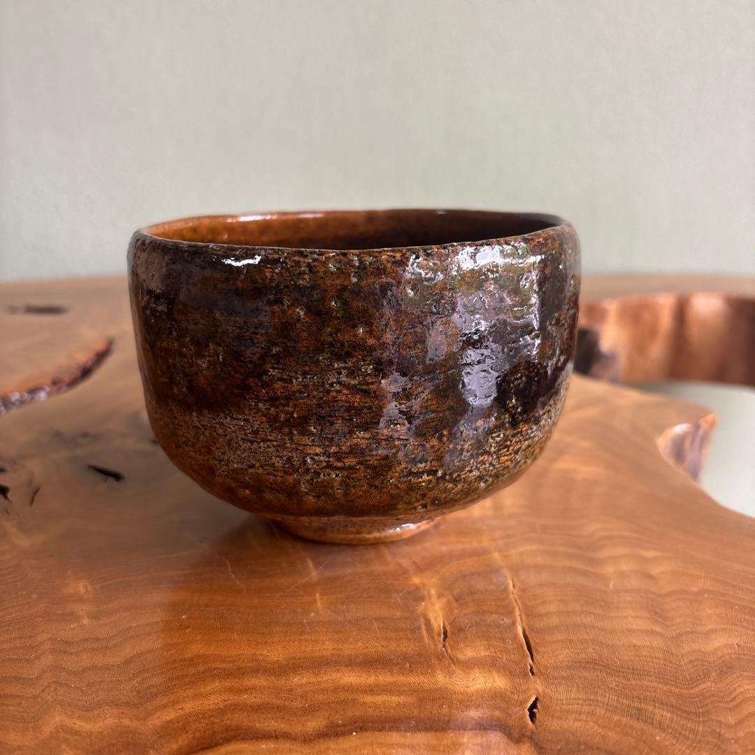 Ohi Ware Matcha Bowl by Ohi Ippei — Amber Glaze Chawan with Signed Wooden Box, Kanazawa Ceramic Art