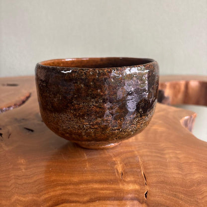 Ohi Ware Matcha Bowl by Ohi Ippei — Amber Glaze Chawan with Signed Wooden Box, Kanazawa Ceramic Art