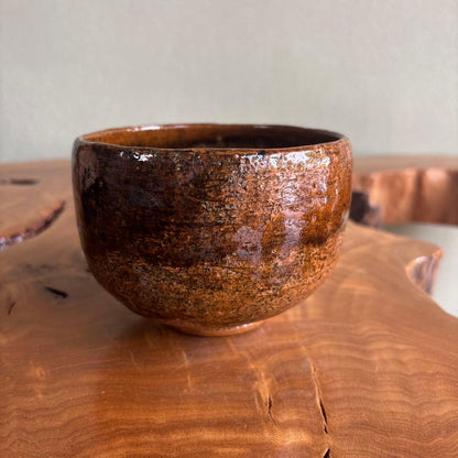 Ohi Ware Matcha Bowl by Ohi Ippei — Amber Glaze Chawan with Signed Wooden Box, Kanazawa Ceramic Art