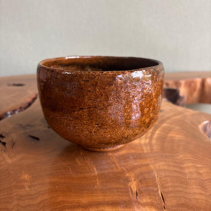 Ohi Ware Matcha Bowl by Ohi Ippei — Amber Glaze Chawan with Signed Wooden Box, Kanazawa Ceramic Art