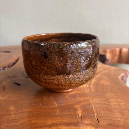 Ohi Ware Matcha Bowl by Ohi Ippei — Amber Glaze Chawan with Signed Wooden Box, Kanazawa Ceramic Art