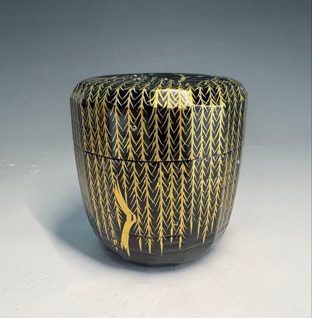 Urasenke Nintokusai-Gonomi Natsume — Ori-Tawame Yanagi by Minowa Ikko | Gold Weeping Willow Maki-e Tea Caddy