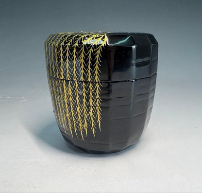 Urasenke Nintokusai-Gonomi Natsume — Ori-Tawame Yanagi by Minowa Ikko | Gold Weeping Willow Maki-e Tea Caddy
