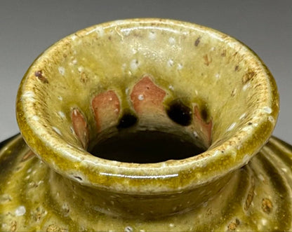 Shigaraki Faceted Flower Vase by Takahashi Rakusai — Natural Ash Glaze, Signed Box