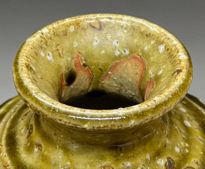 Shigaraki Faceted Flower Vase by Takahashi Rakusai — Natural Ash Glaze, Signed Box