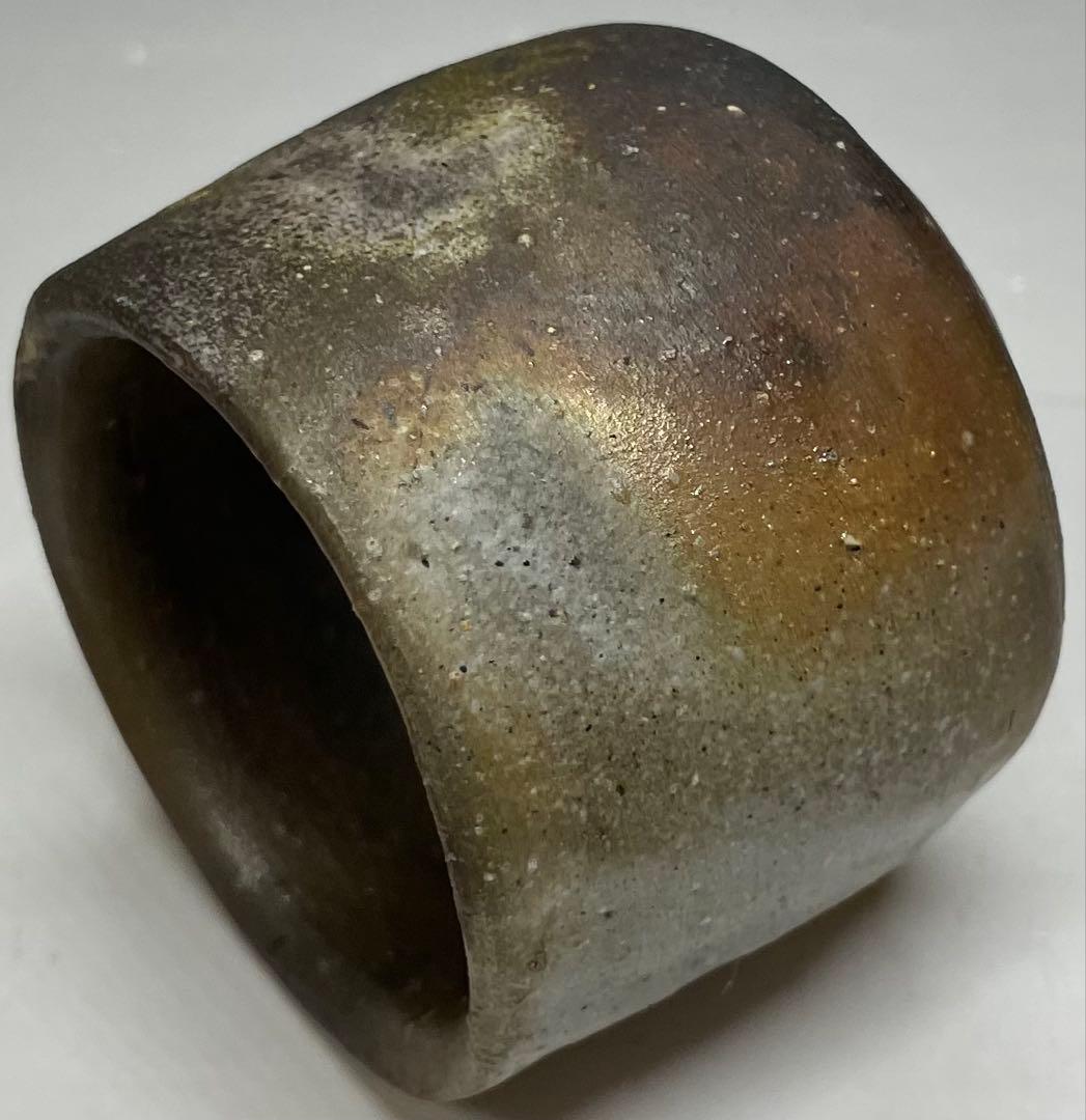 Bizen Guinomi Sake Cup by Matsuda Kazan | Wood Fired Stoneware with Signed Box