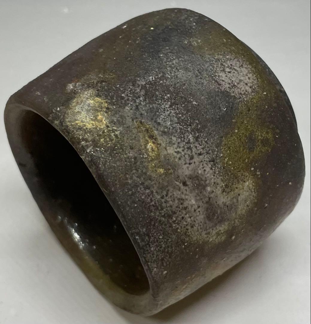 Bizen Guinomi Sake Cup by Matsuda Kazan | Wood Fired Stoneware with Signed Box