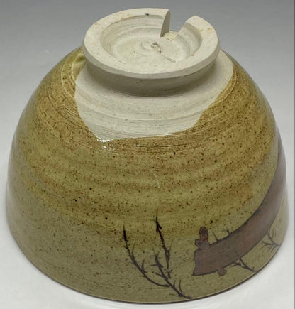 Mushiake Ware Willow Design Tea Bowl by Irie Hakushu - E-Karatsu Style Chawan with Box