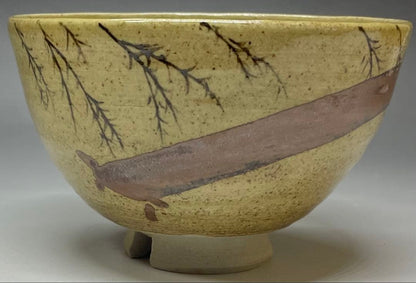 Mushiake Ware Willow Design Tea Bowl by Irie Hakushu - E-Karatsu Style Chawan with Box