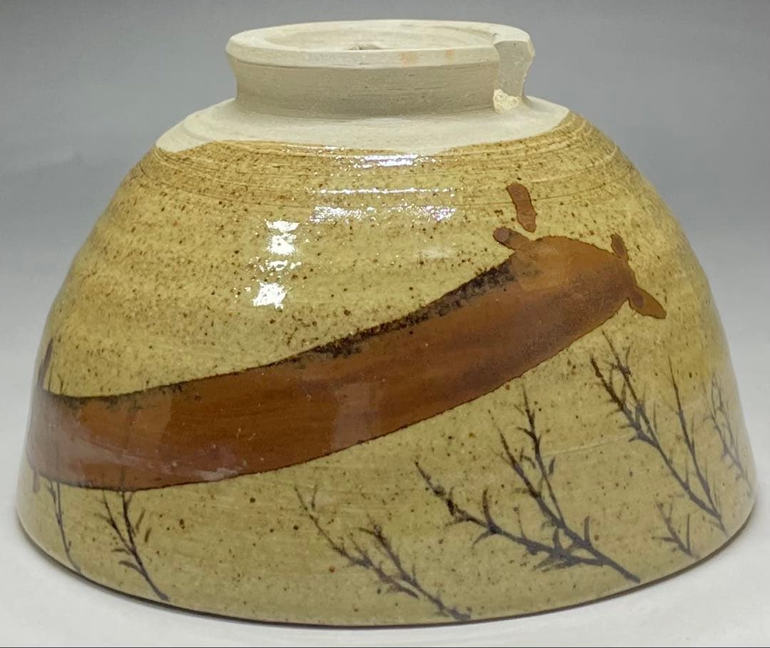 Mushiake Ware Willow Design Tea Bowl by Irie Hakushu - E-Karatsu Style Chawan with Box