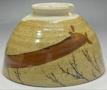 Mushiake Ware Willow Design Tea Bowl by Irie Hakushu - E-Karatsu Style Chawan with Box