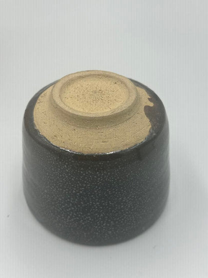Kimura Morikazu Oil-Spot Tenmoku Glaze Tube-Form Tea Bowl — Silver Constellation, Signed Box