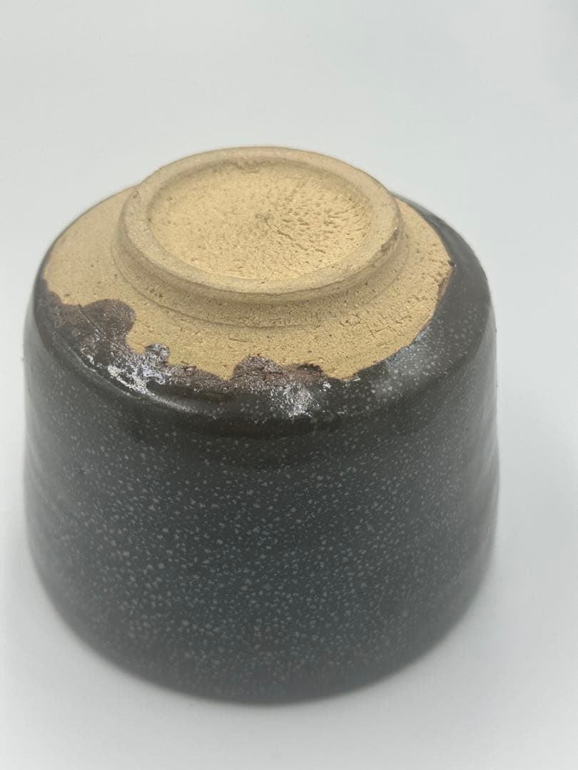 Kimura Morikazu Oil-Spot Tenmoku Glaze Tube-Form Tea Bowl — Silver Constellation, Signed Box