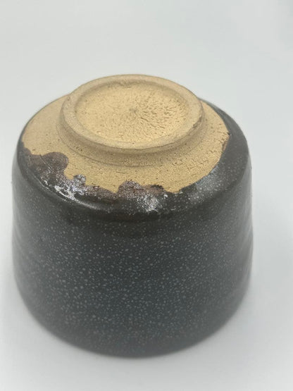 Kimura Morikazu Oil-Spot Tenmoku Glaze Tube-Form Tea Bowl — Silver Constellation, Signed Box