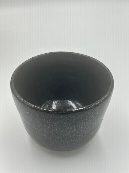 Kimura Morikazu Oil-Spot Tenmoku Glaze Tube-Form Tea Bowl — Silver Constellation, Signed Box