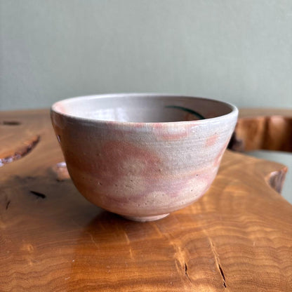 Butterfly Matcha Bowl by Oshikoji Kiln — Soft White Crackle Glaze, Iro-e Motif