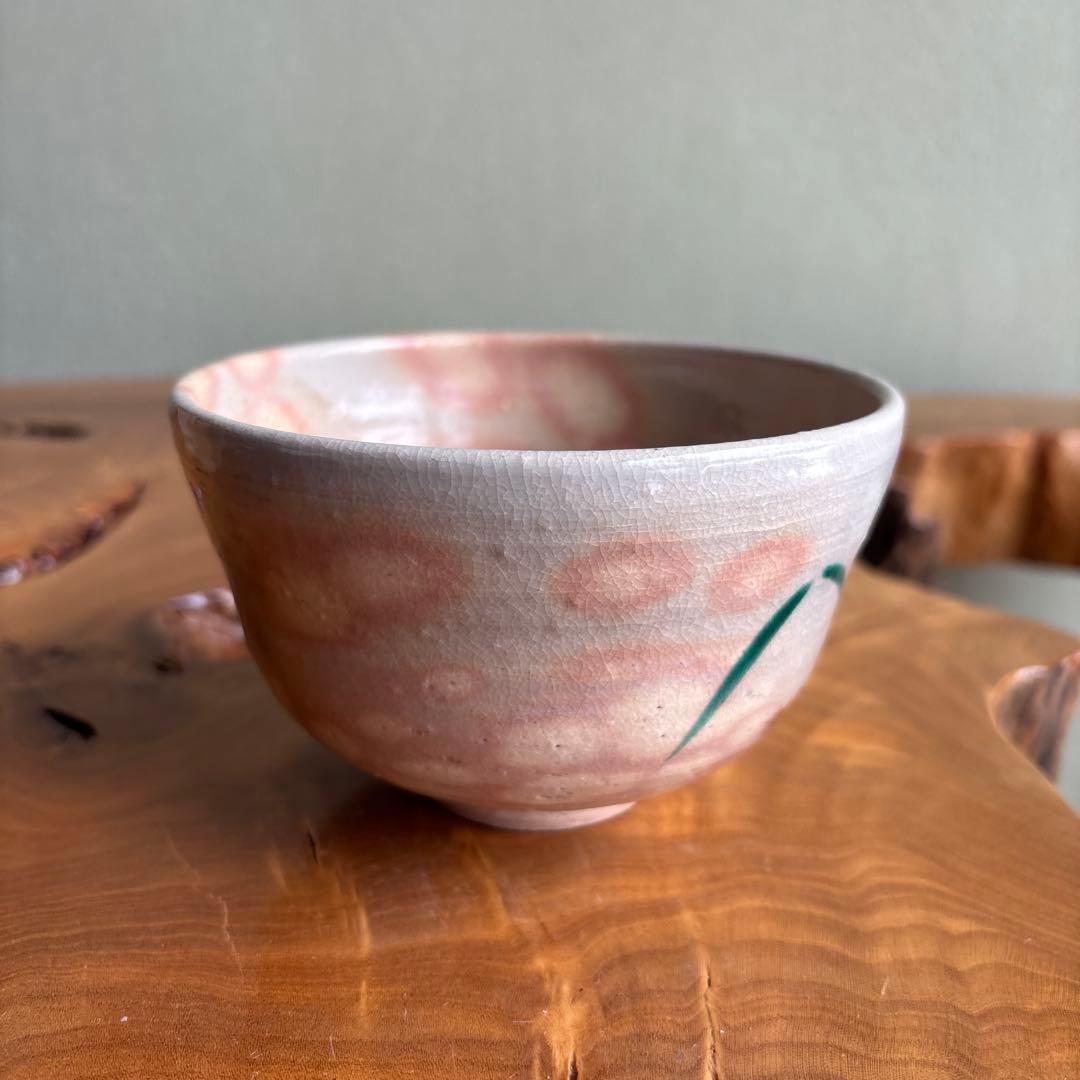 Butterfly Matcha Bowl by Oshikoji Kiln — Soft White Crackle Glaze, Iro-e Motif