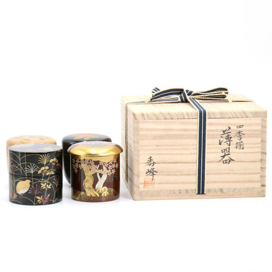 Wada Juhō Four Seasons Usucha Tea Caddy Set — Natsume Kinrinji Nakatsugi Maki-e