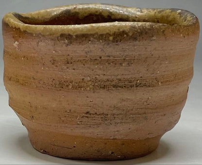 Signed Bizen Guinomi Sake Cup | Wood Fired Stoneware with Ash Glaze and Tomobako