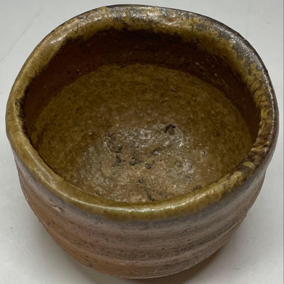 Signed Bizen Guinomi Sake Cup | Wood Fired Stoneware with Ash Glaze and Tomobako