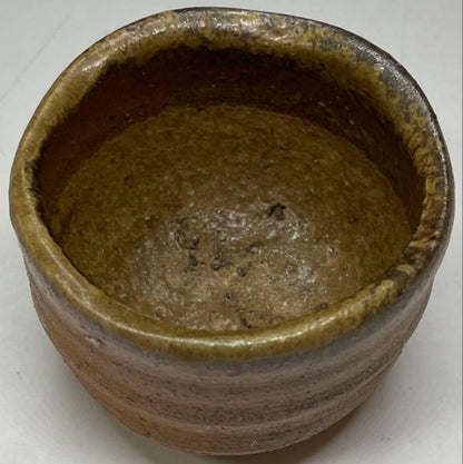 Signed Bizen Guinomi Sake Cup | Wood Fired Stoneware with Ash Glaze and Tomobako