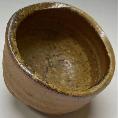 Signed Bizen Guinomi Sake Cup | Wood Fired Stoneware with Ash Glaze and Tomobako