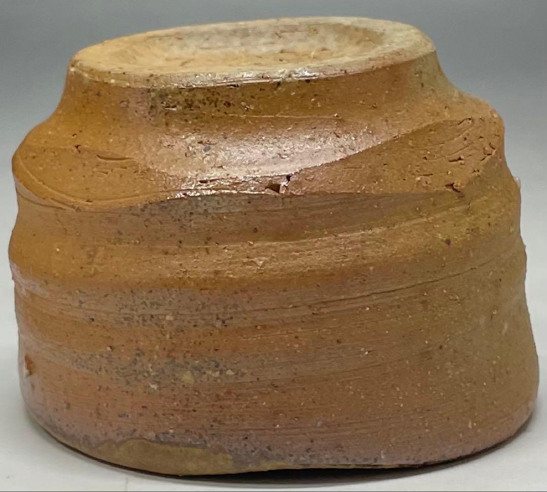 Signed Bizen Guinomi Sake Cup | Wood Fired Stoneware with Ash Glaze and Tomobako