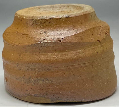 Signed Bizen Guinomi Sake Cup | Wood Fired Stoneware with Ash Glaze and Tomobako