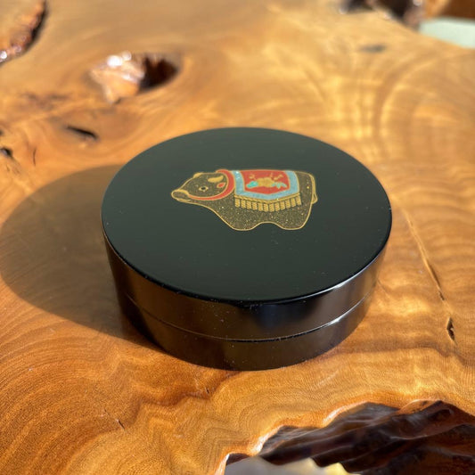 Japanese Lacquer Kogo Zodiac Ox Maki-e Black Incense Box