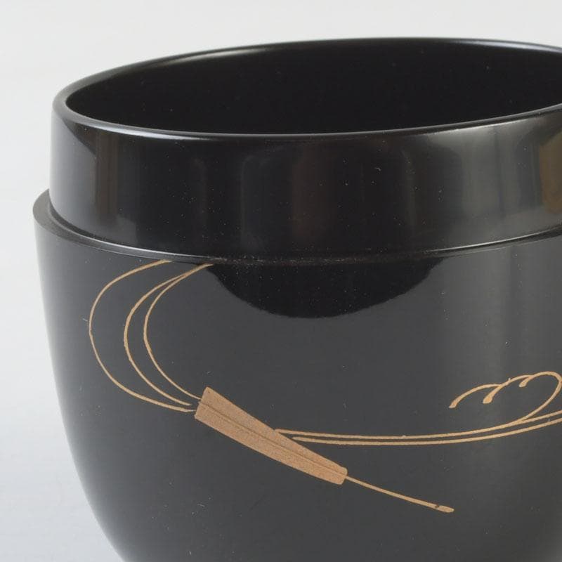 Wajima Lacquer Natsume Tea Caddy — Scattered Fans Maki-e by Maeda Koyo, Tomobako