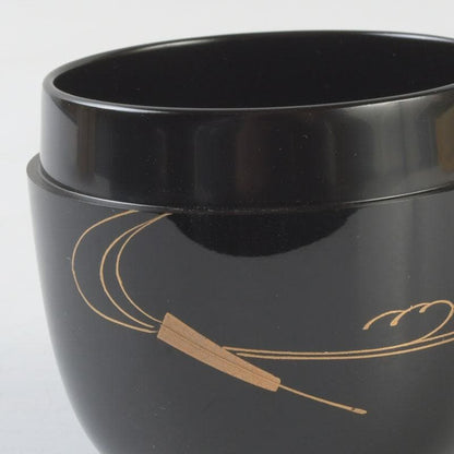 Wajima Lacquer Natsume Tea Caddy — Scattered Fans Maki-e by Maeda Koyo, Tomobako