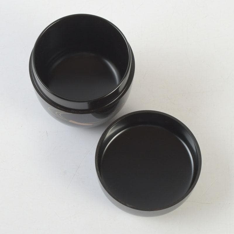 Wajima Lacquer Natsume Tea Caddy — Scattered Fans Maki-e by Maeda Koyo, Tomobako