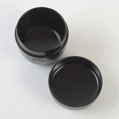 Wajima Lacquer Natsume Tea Caddy — Scattered Fans Maki-e by Maeda Koyo, Tomobako