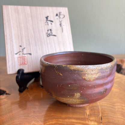 Bizen Ware Tea Bowl by Fujiwara Kinzō, Rakuzan Kiln — Goma & Hidasuki