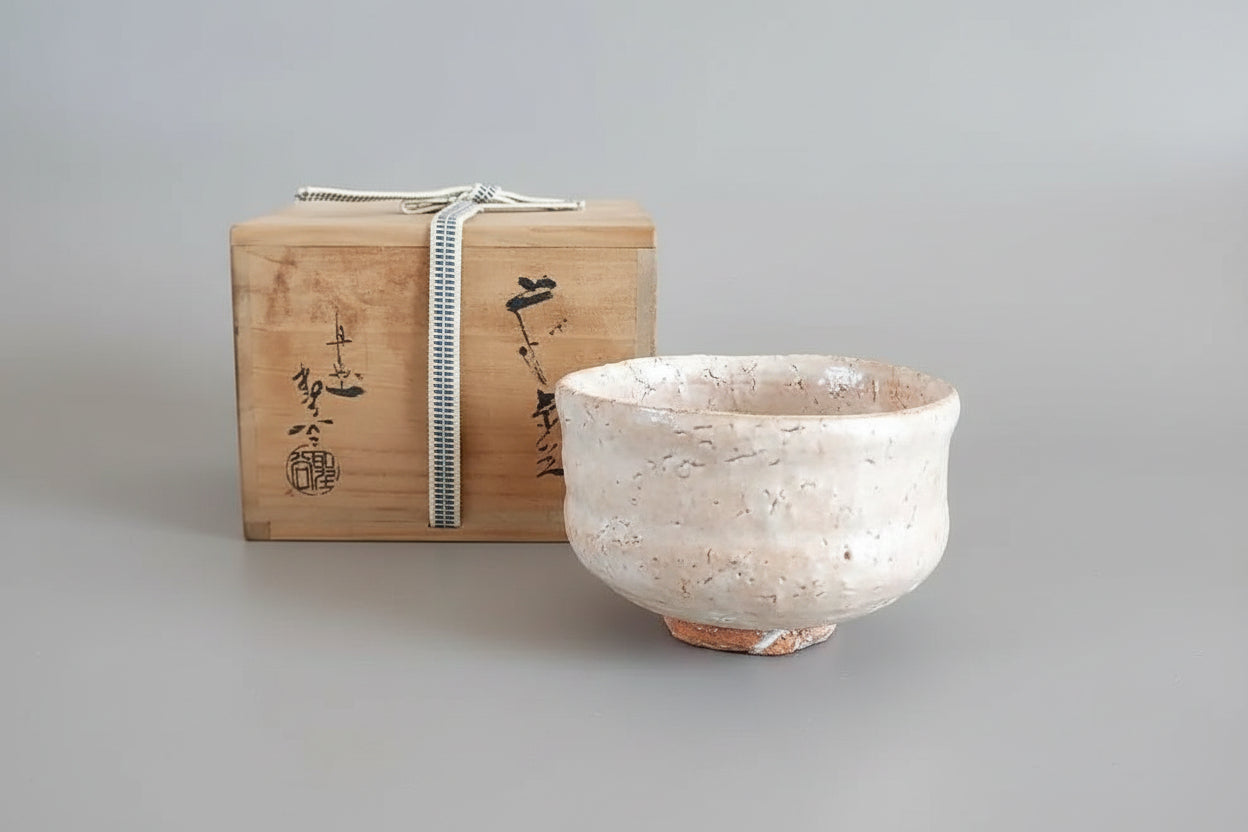 Authentic Hagi-yaki Matcha Bowl by Udagawa Seiya, Pale Beige Glaze