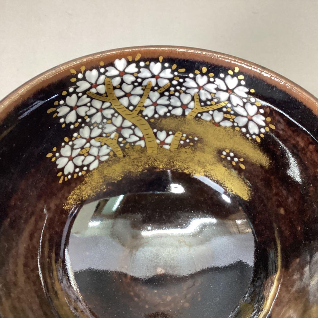 Zeze Ware Night Cherry Blossom Tea Bowl by Kagerou-en - Iro-e Yozakura Chawan