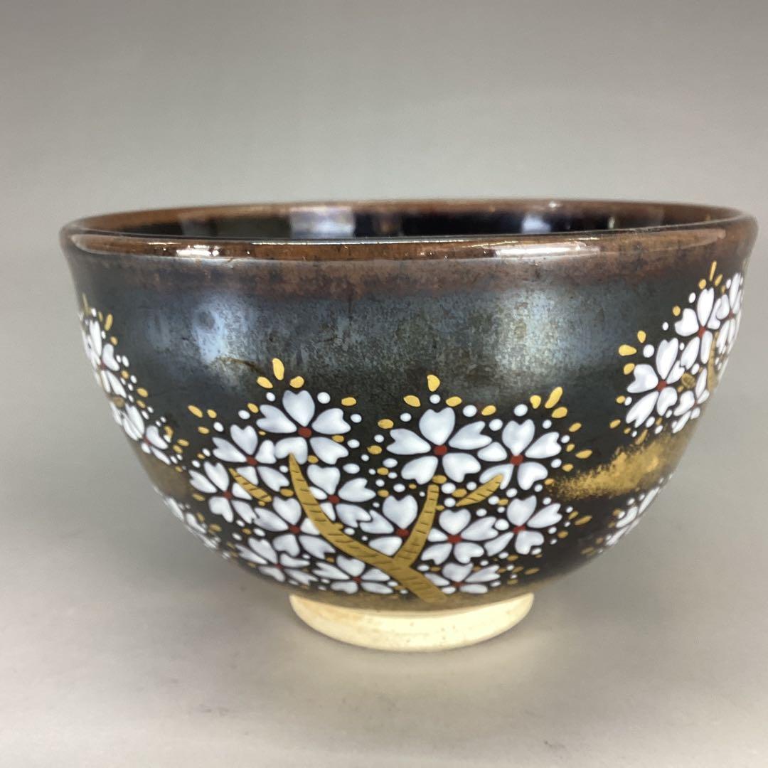 Zeze Ware Night Cherry Blossom Tea Bowl by Kagerou-en - Iro-e Yozakura Chawan