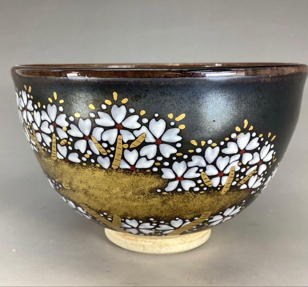 Zeze Ware Night Cherry Blossom Tea Bowl by Kagerou-en - Iro-e Yozakura Chawan