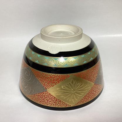 Kato Shoko — Hishi Kikusui Chawan, Indigo & Gold, Tomobako