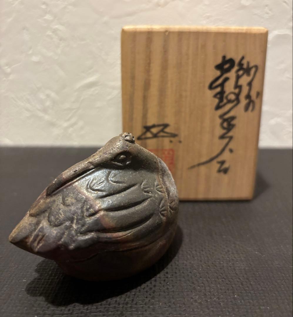 Bizen Ware Crane Kogo by Uragami Zenji – Crane Incense Box – Japan Art